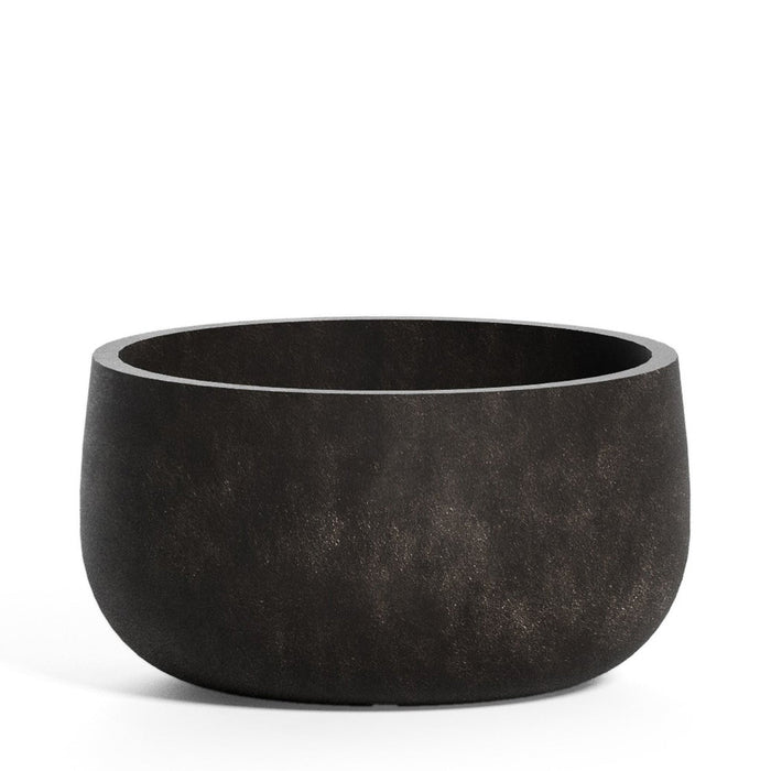 COSAPOTS Mondo Low Round Fiberglass Planter – Lightweight Indoor/Outdoor Plant Pot, Frost & Weather Resistant, Handmade Modern Decorative Planter – 9.5" X 9.5" X 5" – Brown Stone - Brown Stone,9.5 in x 9.5 in x 5 in