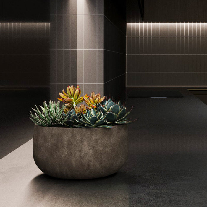COSAPOTS Mondo Low Round Fiberglass Planter – Lightweight Indoor/Outdoor Plant Pot, Frost & Weather Resistant, Handmade Modern Decorative Planter – 9.5" X 9.5" X 5" – River Stone - River Stone,9.5 in x 9.5 in x 5 in