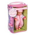 The My Sweet Baby Dlx Baby Ensemble by My Sweet Baby features a baby doll in a pink outfit and hat, displayed in a clear carrying case with a pink handle. Includes toy accessories and is designed for ages 3+. Perfect for pretend play.