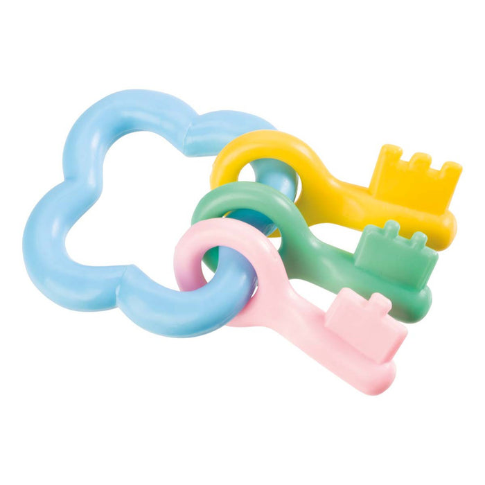 The My Sweet Baby Dlx Baby Ensemble by My Sweet Baby includes three colorful plastic toy keys (yellow, green, pink) on a blue cloud-shaped ring, ideal as accessories for baby doll sets or for pretend play.