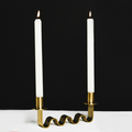 Nastro Wave Brushed Brass Double Taper Candle Holder
