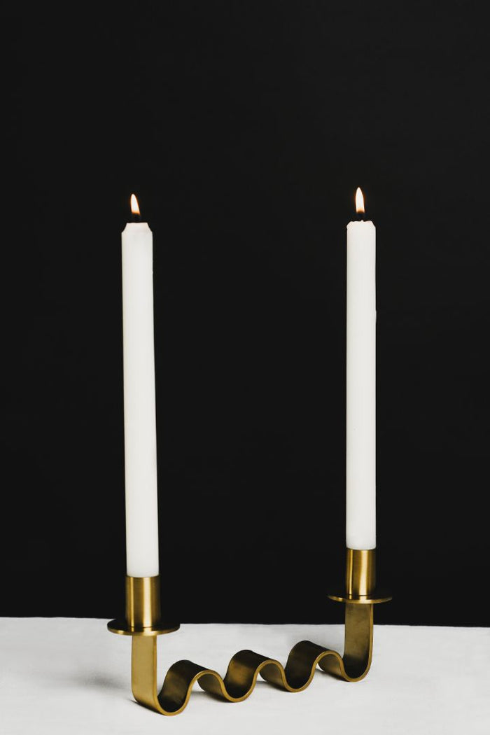 Nastro Wave Brushed Brass Double Taper Candle Holder