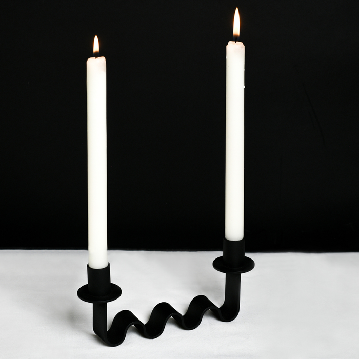 Nastro Wave Iron Double Taper Candle Holder – Matte Black