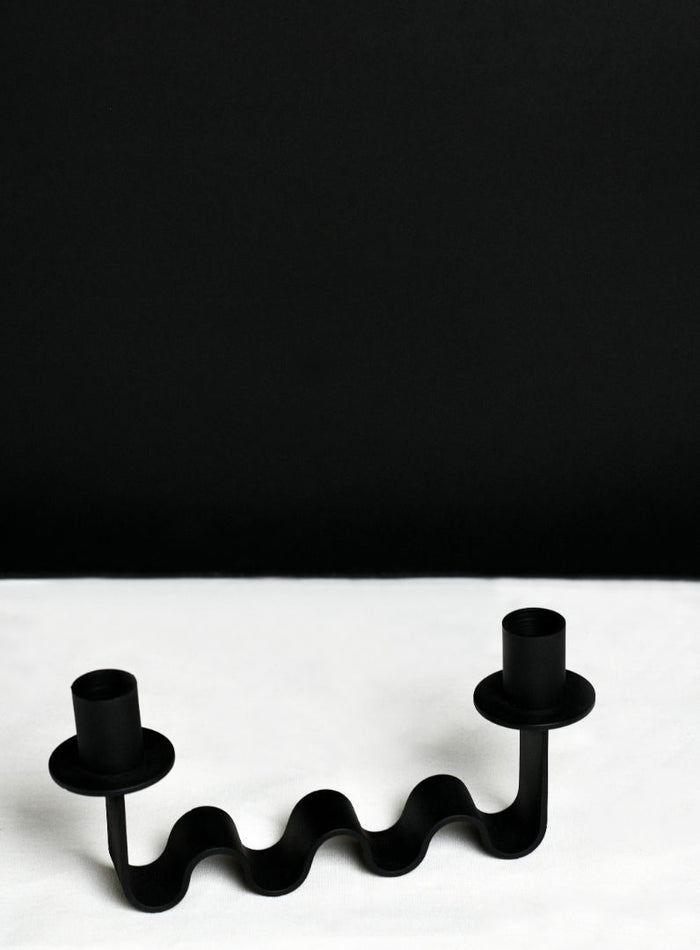 Nastro Wave Iron Double Taper Candle Holder – Matte Black