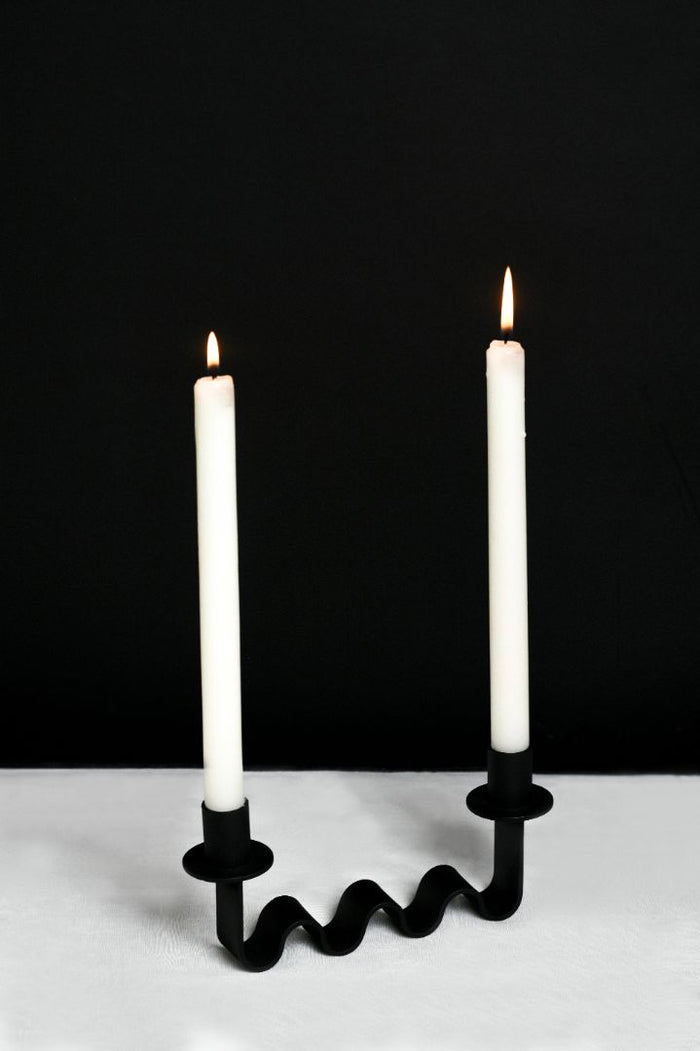 Nastro Wave Iron Double Taper Candle Holder – Matte Black