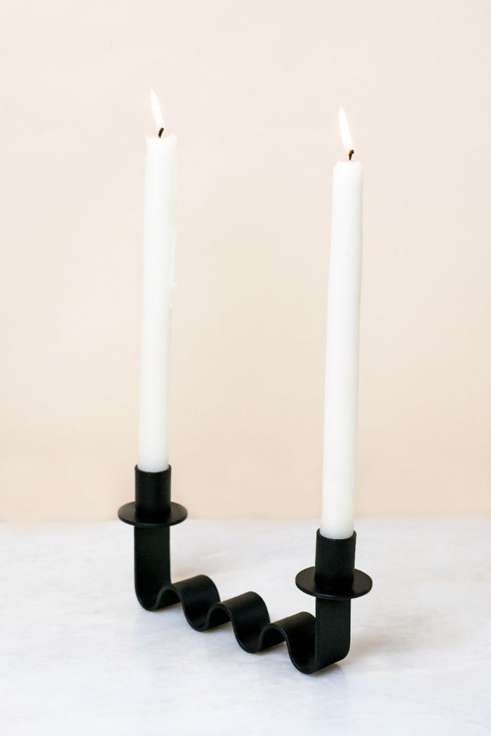 Nastro Wave Iron Double Taper Candle Holder – Matte Black
