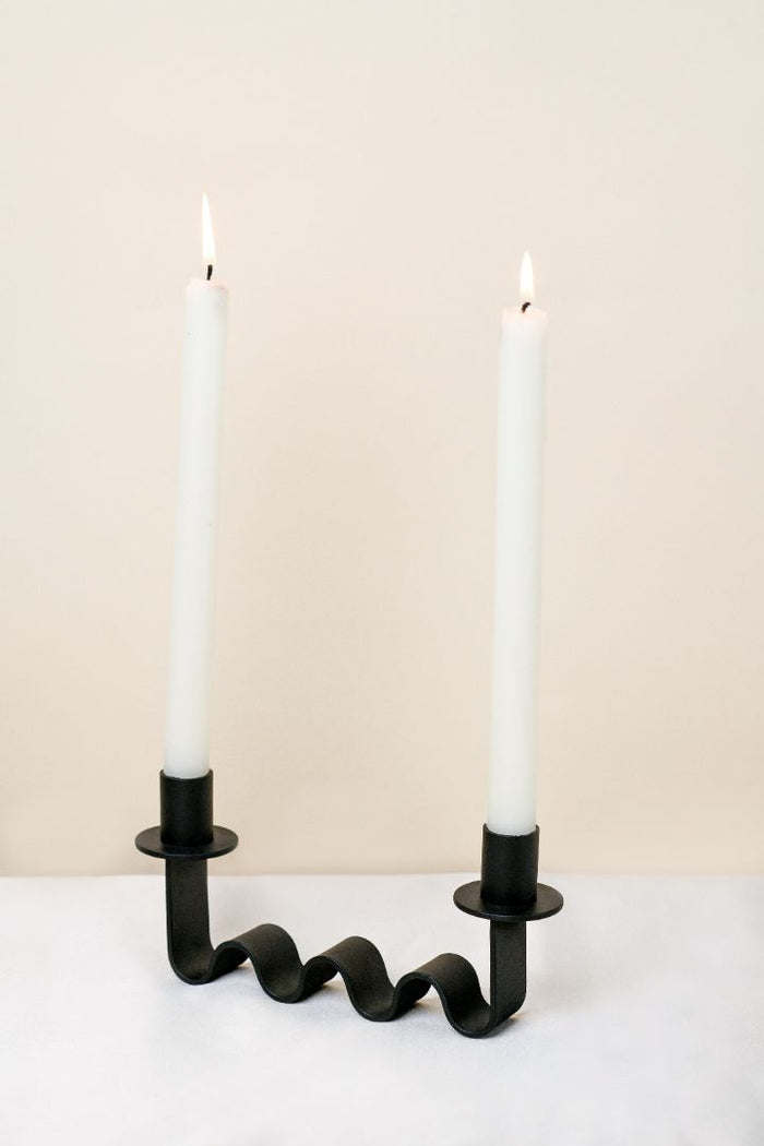 Nastro Wave Iron Double Taper Candle Holder – Matte Black