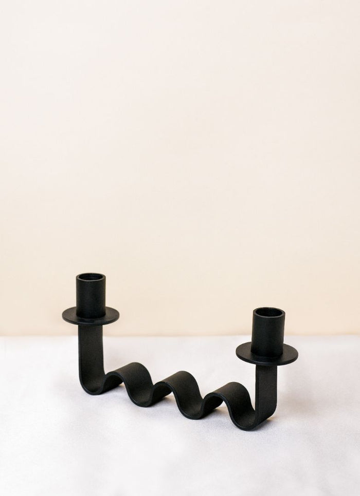 Nastro Wave Iron Double Taper Candle Holder – Matte Black