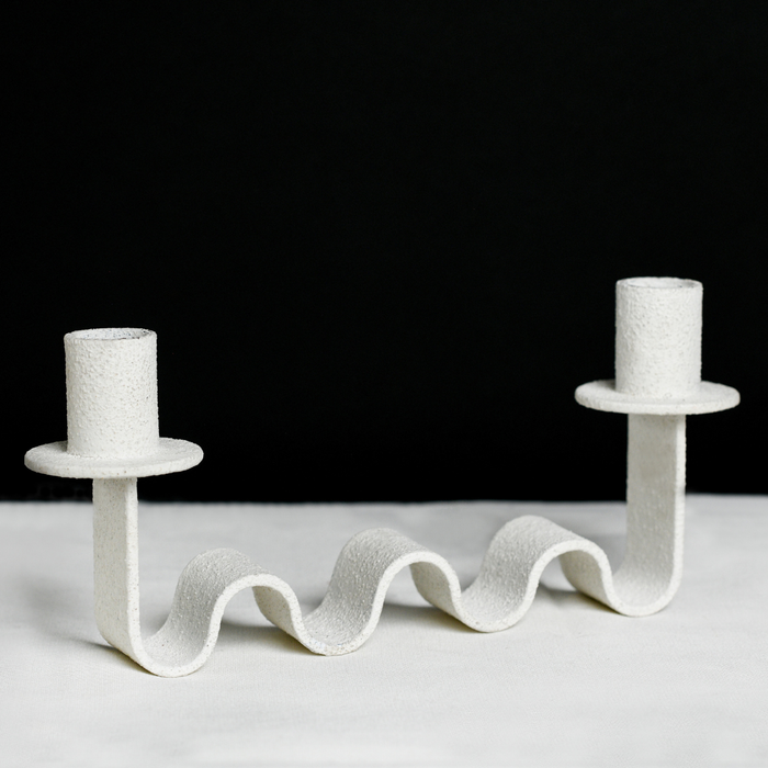 Nastro Wave Iron Double Taper Candle Holder – Matte White