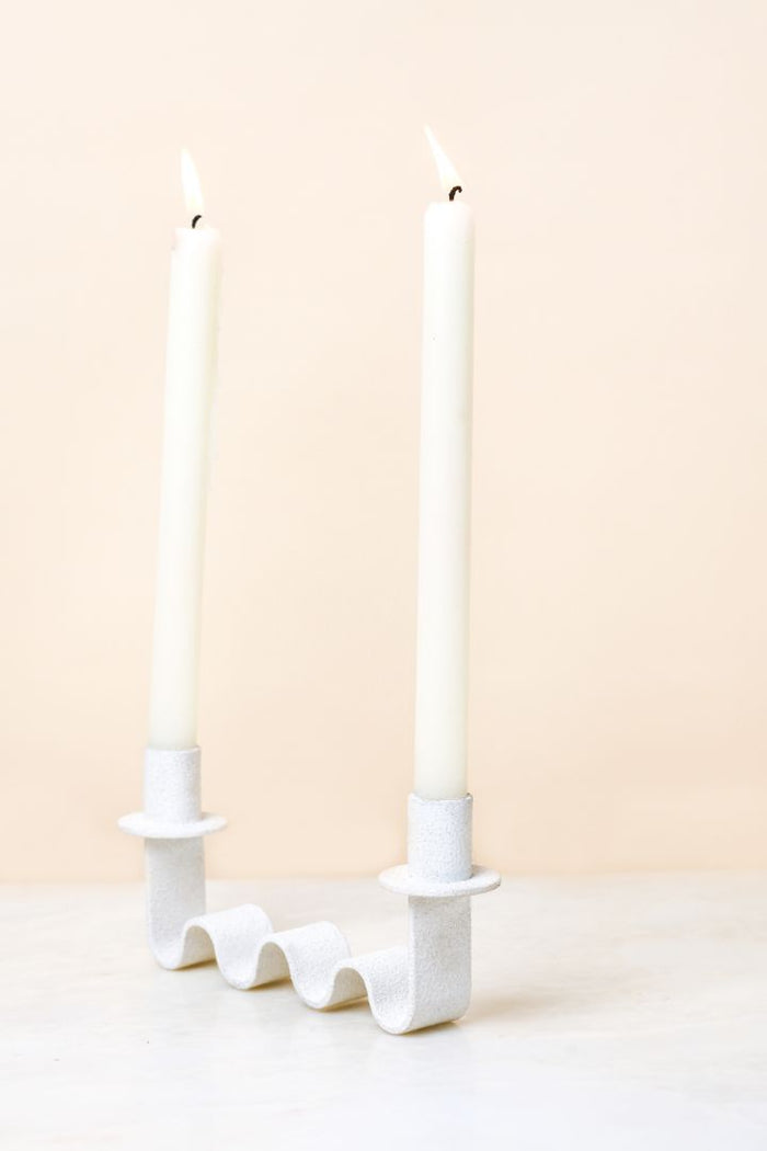 Nastro Wave Iron Double Taper Candle Holder – Matte White