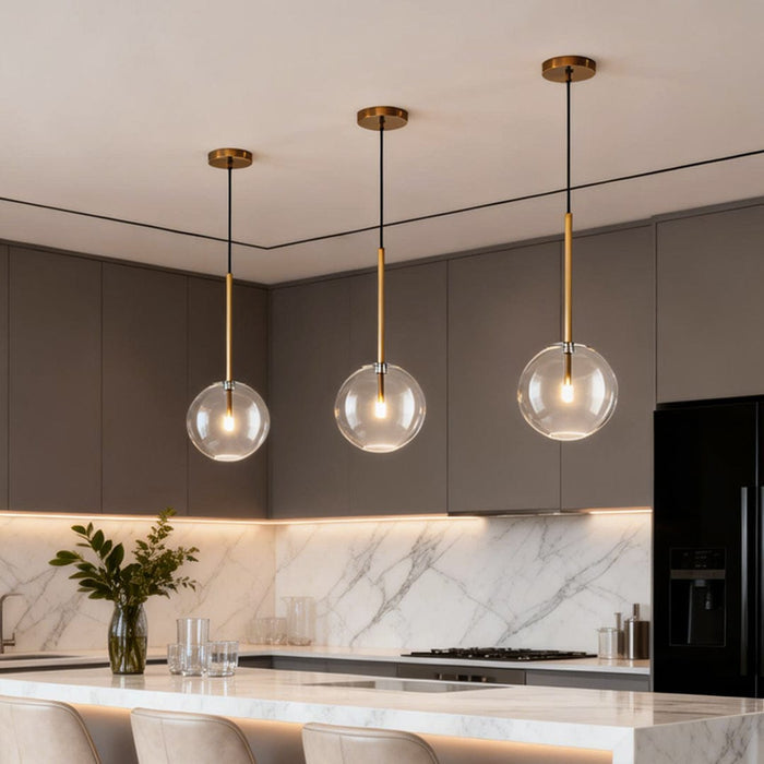 Nordic Clear Glass Globe Pendant Light Gold Iron G9 LED 3000K/6000K 4 Sizes Indoor | NordaLight