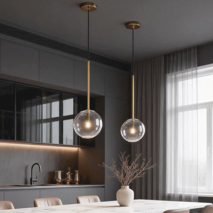Nordic Clear Glass Globe Pendant Light Gold Iron G9 LED 3000K/6000K 4 Sizes Indoor | NordaLight