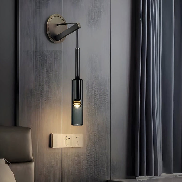 Nordic Copper Wall Sconce Smoked Glass Cylinder Hanging Cord LED E14 Bedroom Hallway | NordaLight