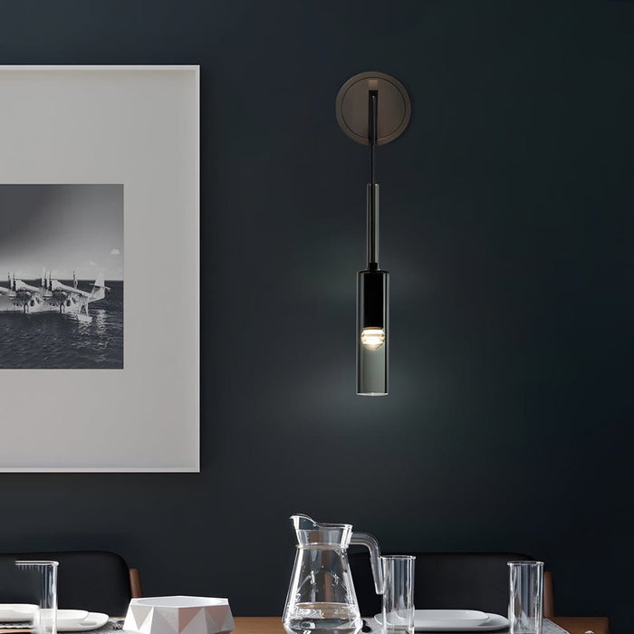 Nordic Copper Wall Sconce Smoked Glass Cylinder Hanging Cord LED E14 Bedroom Hallway | NordaLight