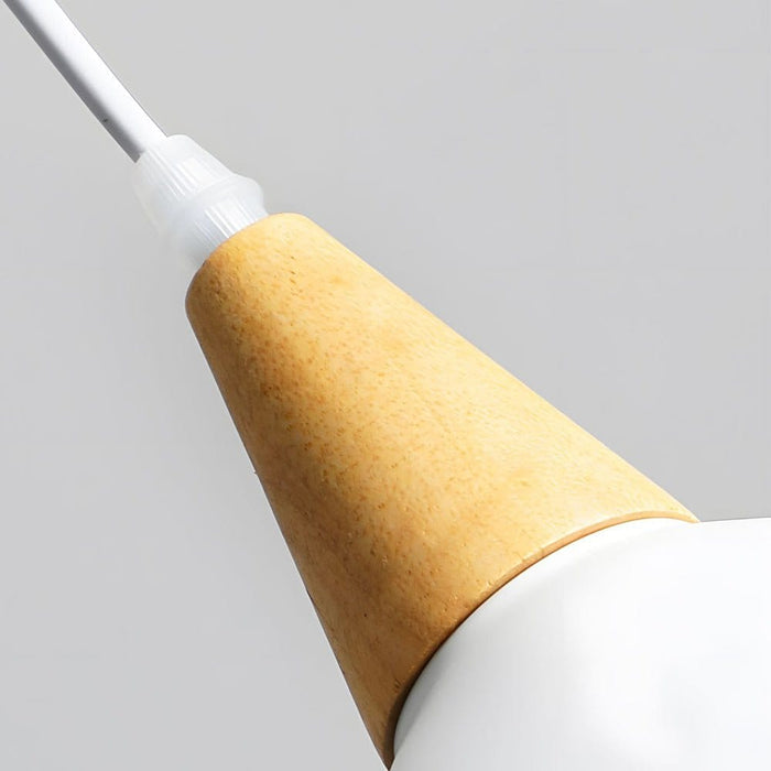Nordic White Metal Cone Pendant Light with Rubberwood Top | NordaLight