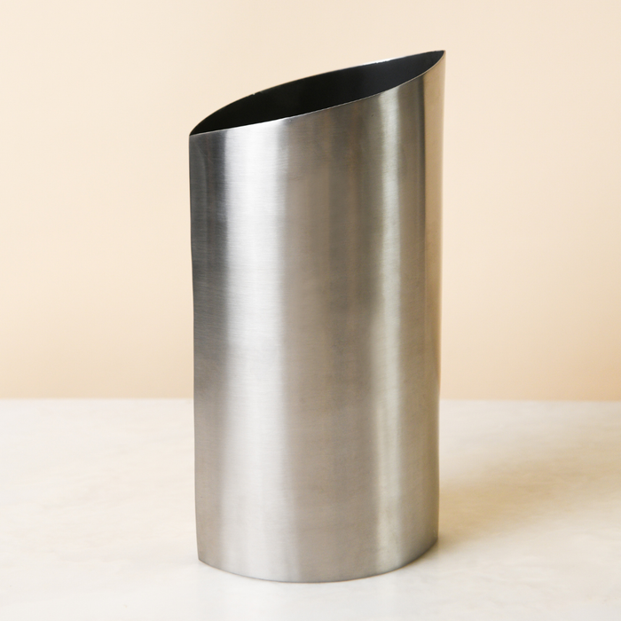 Oblique Stainless Steel Vase with Angled Opening