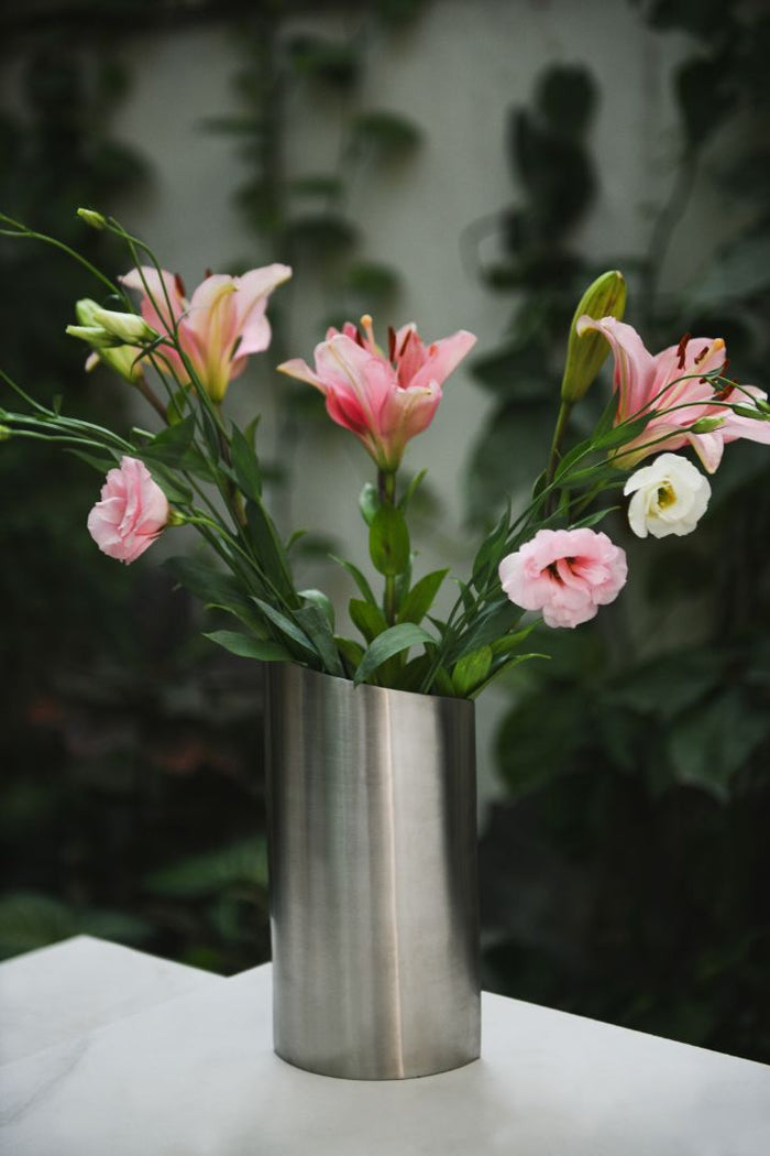 Oblique Stainless Steel Vase with Angled Opening