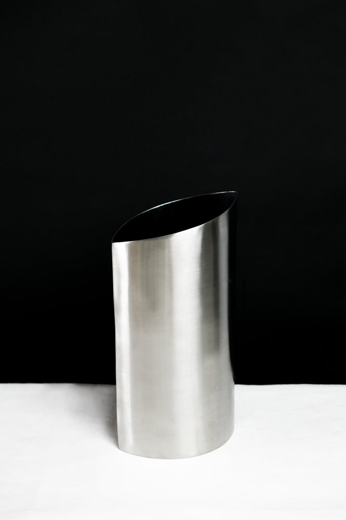 Oblique Stainless Steel Vase with Angled Opening