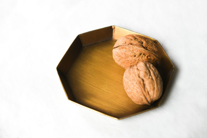 Octagonal Faceted Antique Brass Catchall Bowl