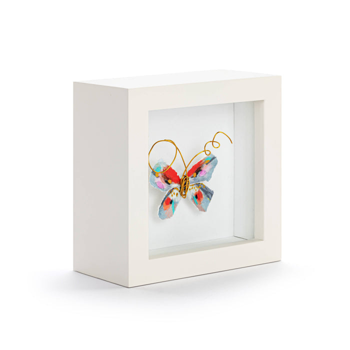 One of a Kind Red & Blue Multi Butterfly Shadow Box - 4in