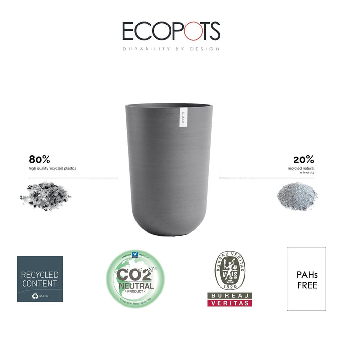 Oslo Medium Round Planter - 13.8 in x 13.8 in x 20.3 in - Grey - Grey,13.75 in x 13.75 in x 20.25 in,Planter Only