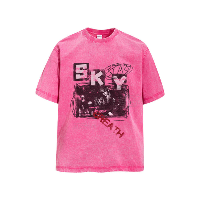 Pink acid wash oversized T-shirt with SKY and OATH graphic on the front