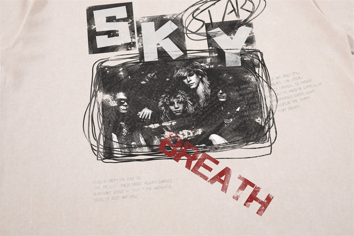 Front graphic detail showing SKY text and black-and-white band print