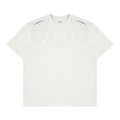 Oversized white crewneck T-shirt with short sleeves and subtle shoulder stitch detail on a clean flat lay background