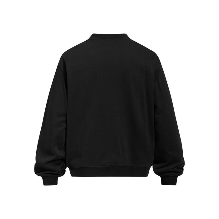 Plain black sweatshirt back view with long sleeves and ribbed hem