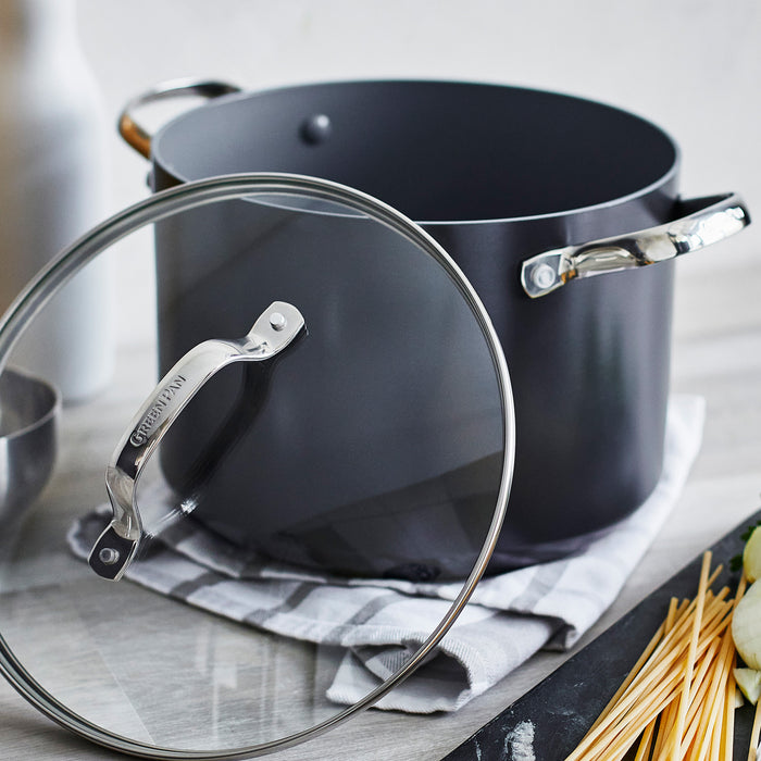 Gray 8-quart stockpot with on counter