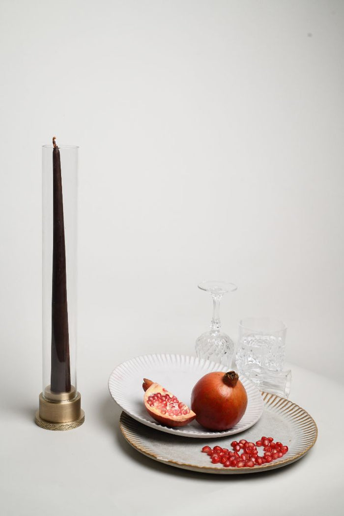 Peacock Repoussé Brushed Brass Taper Candle Holder