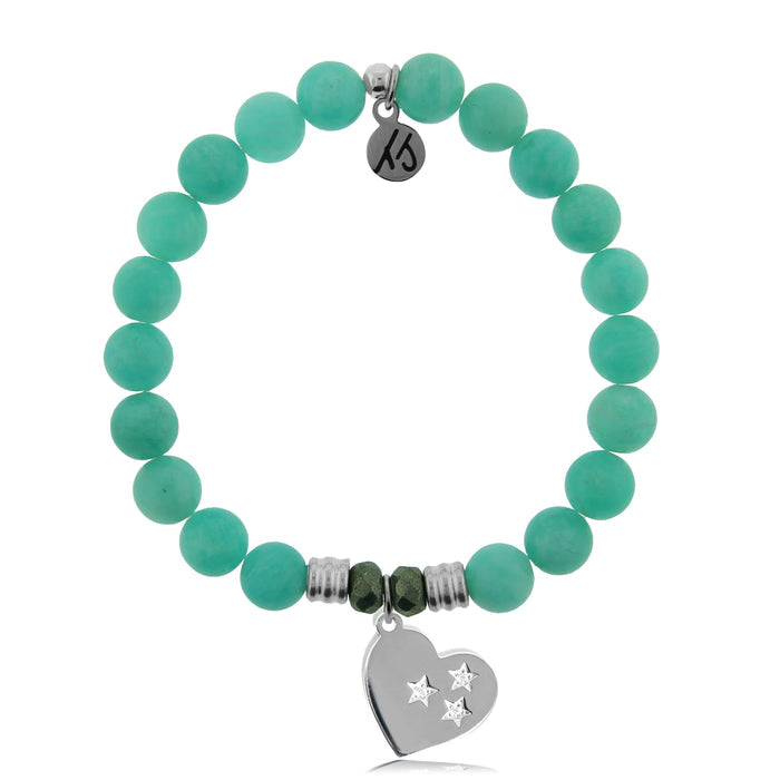 Peruvian Amazonite Stone Bracelet with Wishing Heart Sterling Silver Charm