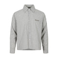 Light gray plaid long-sleeve button-up shirt, front view