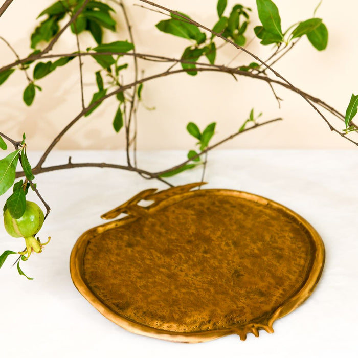 Pomegranate Repoussé Burnished Brass Serving Platter