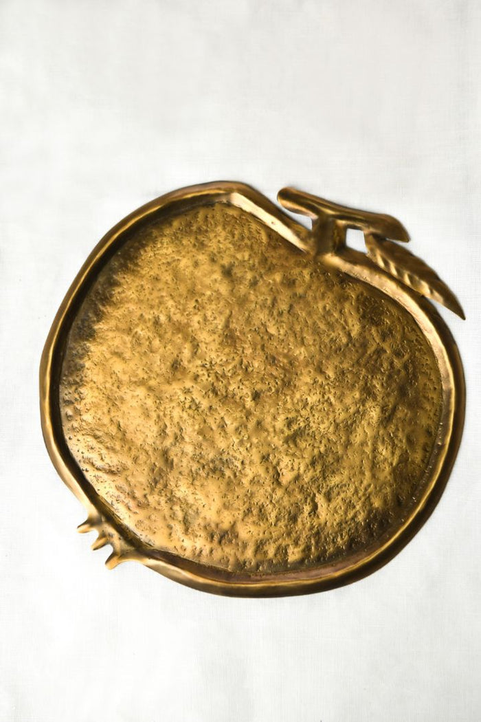 Pomegranate Repoussé Burnished Brass Serving Platter