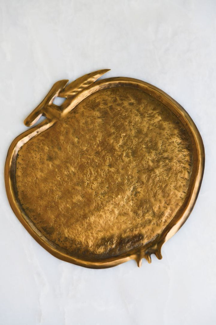 Pomegranate Repoussé Burnished Brass Serving Platter