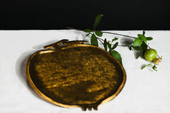Pomegranate Repoussé Burnished Brass Serving Platter