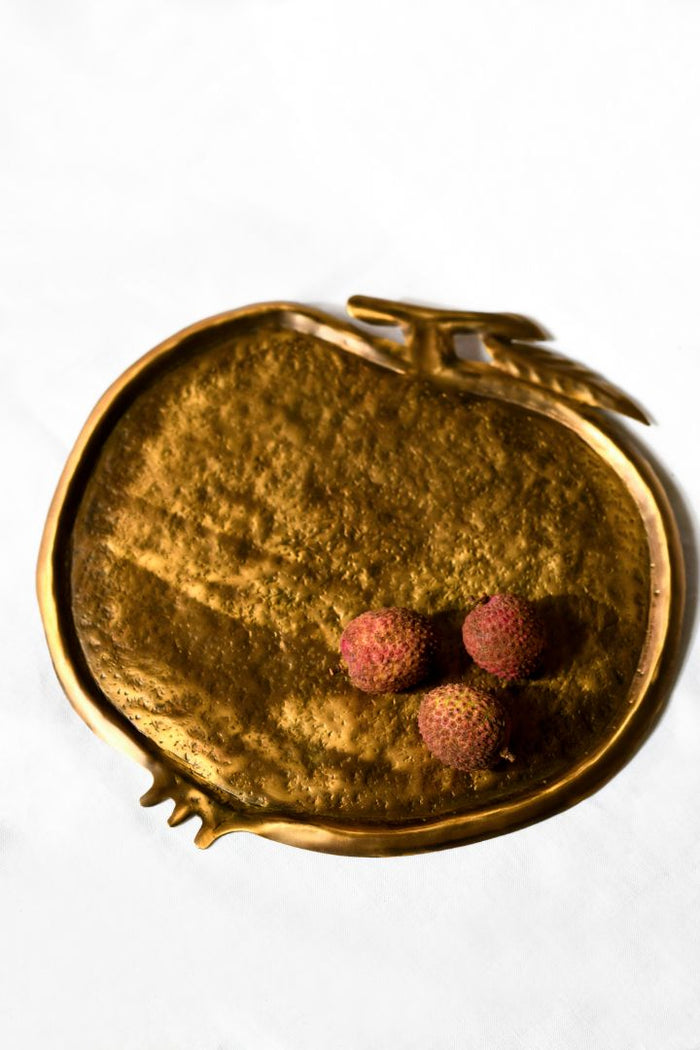 Pomegranate Repoussé Burnished Brass Serving Platter