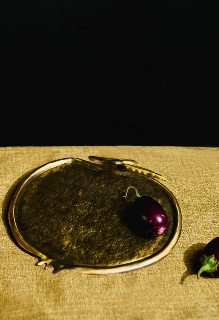 Pomegranate Repoussé Burnished Brass Serving Platter