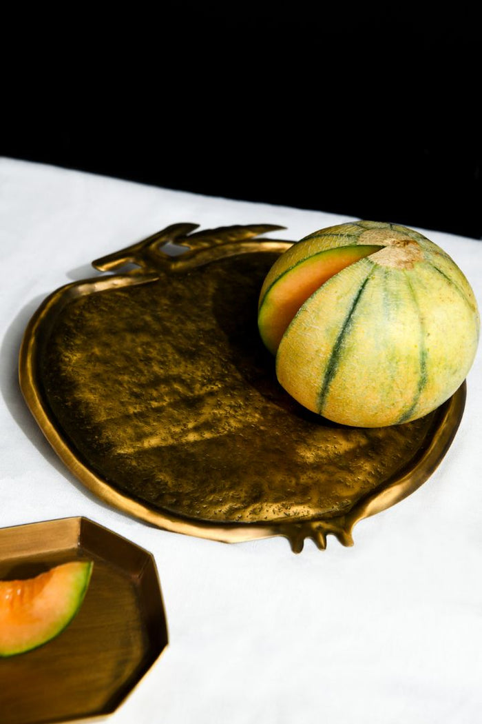 Pomegranate Repoussé Burnished Brass Serving Platter