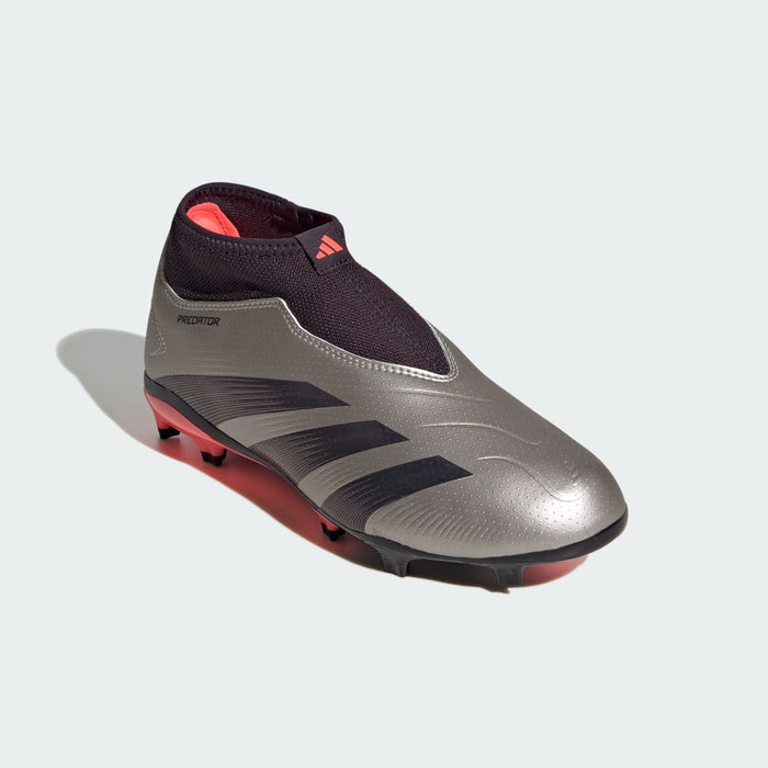adidas PREDATOR LEAGUE LACELESS Firm Ground Soccer Cleats | Platinum Metallic-Aurora Black | Kid's Unisex