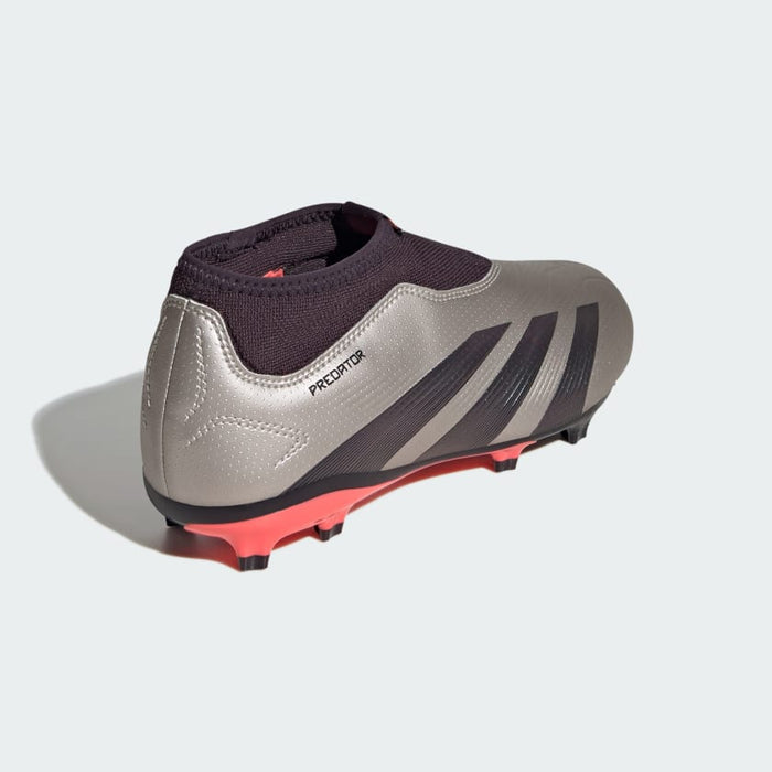 adidas PREDATOR LEAGUE LACELESS Firm Ground Soccer Cleats | Platinum Metallic-Aurora Black | Kid's Unisex