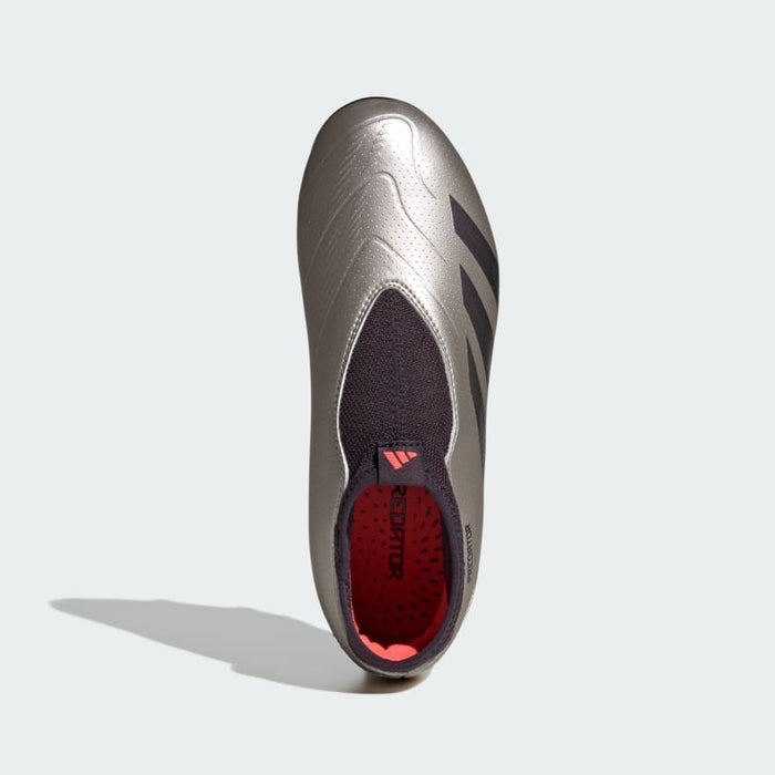 adidas PREDATOR LEAGUE LACELESS Firm Ground Soccer Cleats | Platinum Metallic-Aurora Black | Kid's Unisex