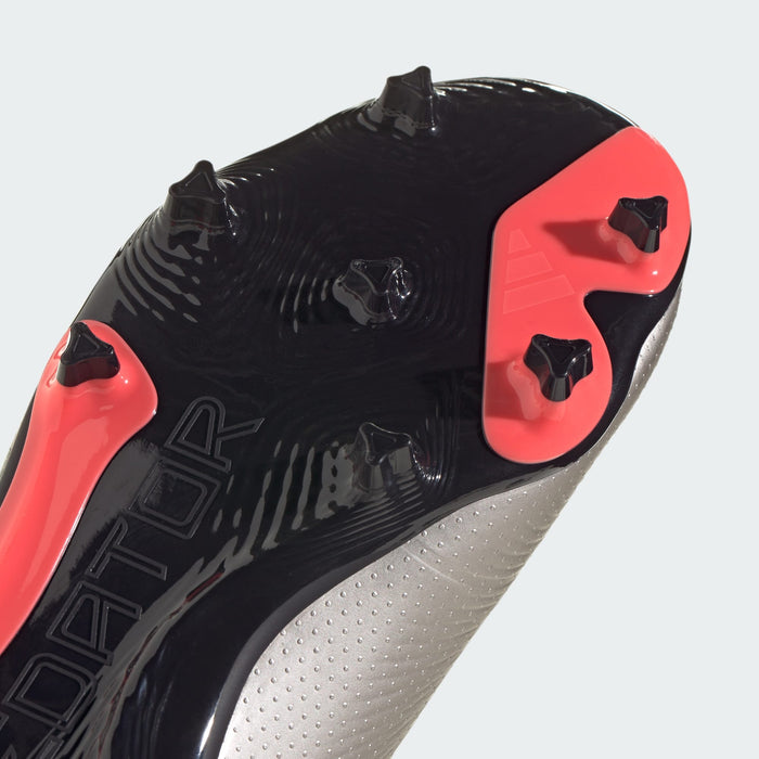 adidas PREDATOR LEAGUE LACELESS Firm Ground Soccer Cleats | Platinum Metallic-Aurora Black | Kid's Unisex