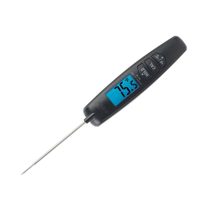 PRO Digital Turbo Read Thermocouple Thermometer with blue backlit display and long metal probe.