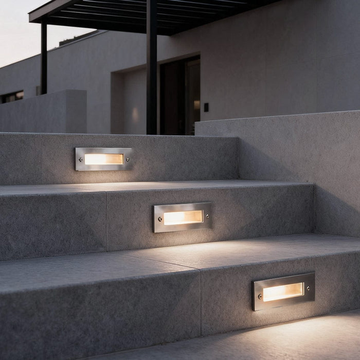 Recessed LED Outdoor Brick Step Light Stainless Steel Tempered Glass Dual Style Dual CCT IP65 | NordaLight
