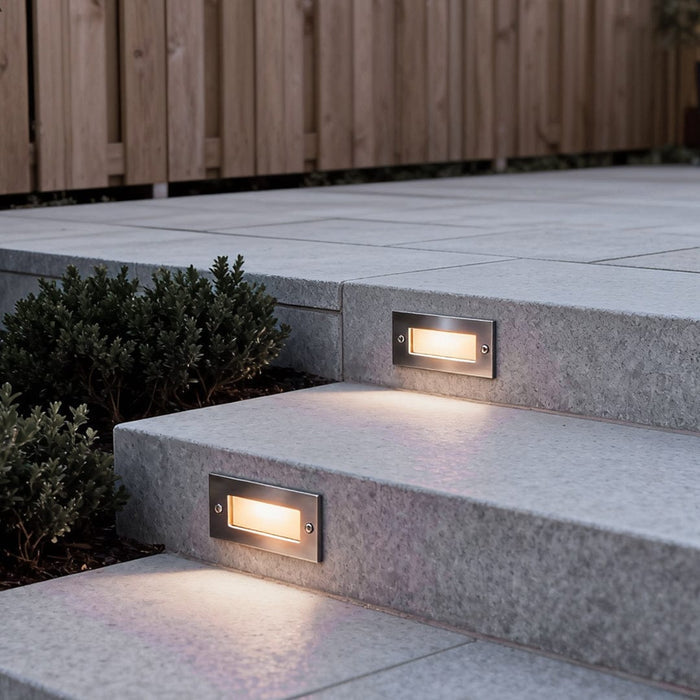 Recessed LED Outdoor Brick Step Light Stainless Steel Tempered Glass Dual Style Dual CCT IP65 | NordaLight