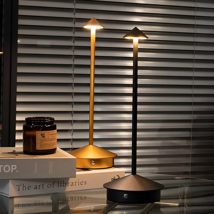 Rechargeable Mushroom Table Lamp Slim Aluminum Pina Cordless Touch Stepless Dimming 12H Black or Gold | NordaLight
