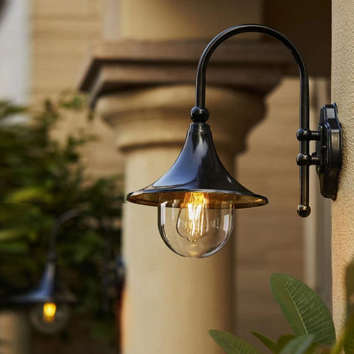 Retro Black Outdoor Wall Sconce Trumpet Bell Shade Gooseneck Arm LED 12W | NordaLight
