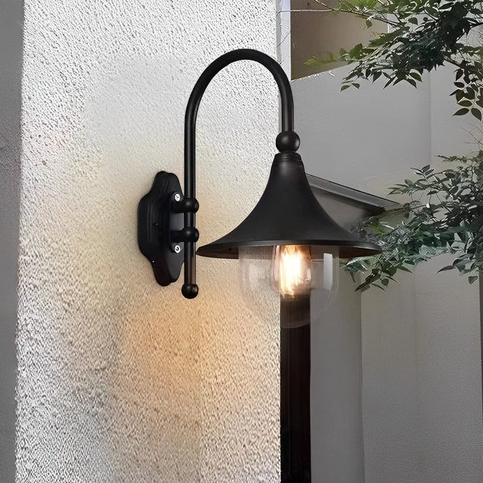 Retro Black Outdoor Wall Sconce Trumpet Bell Shade Gooseneck Arm LED 12W | NordaLight